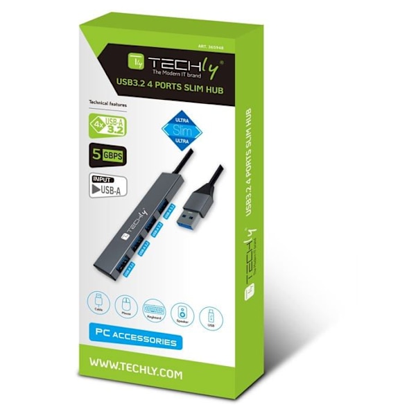 Hub Techly - IUSB32-HUB4A-4U3SL - Hub USB 4p. USB 3.2