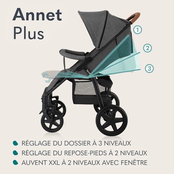 Poussette canne allt terräng LIONELO Annet Plus - Upp till 22 kg - Stora hjul - Tillbehör - Grå Mörkgrå