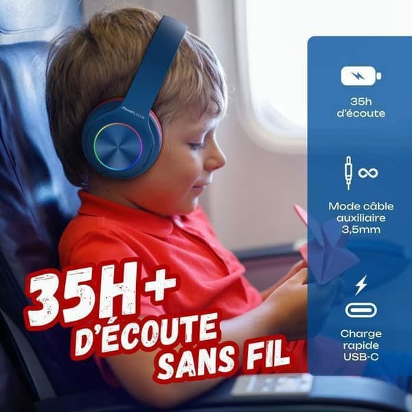 Bluetooth-hörlurar - PowerLocus - Pled - Röd - Fällbar - För Barn Röd