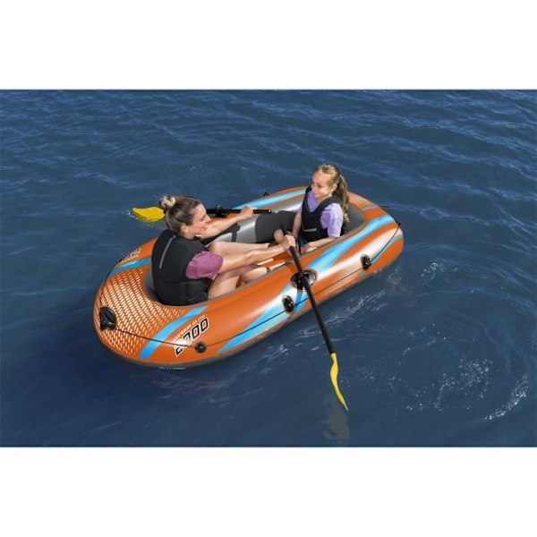Kanot - BESTWAY - Kondor Elite™ 2000 flotte set - 196 x 106 cm - 1 vuxen+1 barn - 120 kg max - fotpump - 2 paddlar Orange och grå