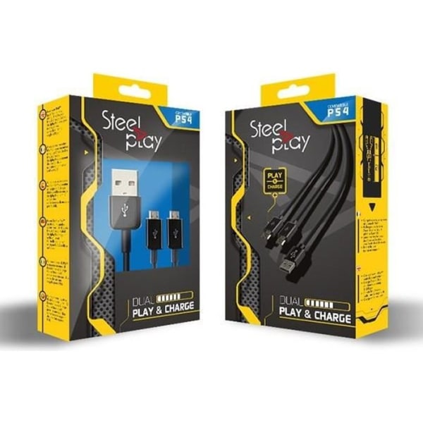 STEELPLAY Dual Play &amp; Charge-kabel - För PS4-kontroller - Längd: 3m
