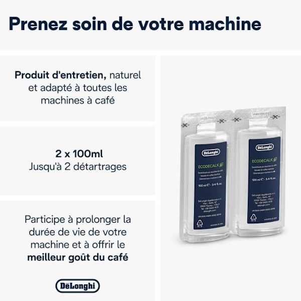DELONGHI DLS C200 EcoDecalk Mini Avkalkningsmedel 2x100ml för alla Delonghi kaffemaskiner