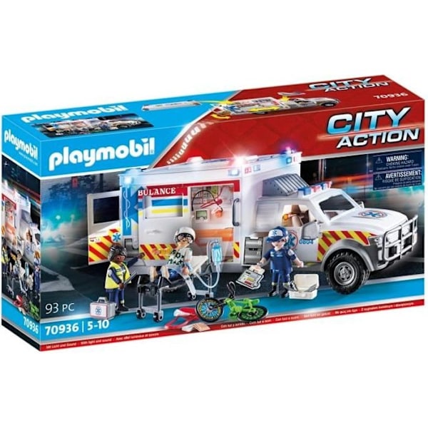 PLAYMOBIL 70936 Amerikansk ambulans med räddningspersonal och skadad, City Action, Räddningstjänsten Vit