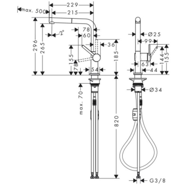 HANSGROHE Talis M54 köksblandare, med utdragbar spray 1 jetmatt svart - 72808670 Matte svart