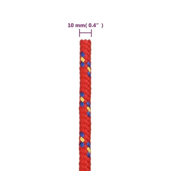 152400 vidaXL Båtrep Röd 10 mm 25 m Polypropen Röd