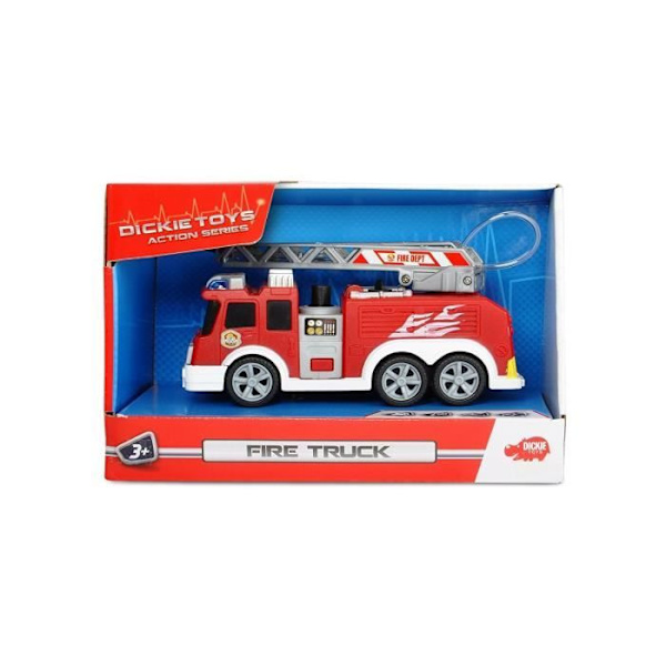 Miniatyrbrandbil - DICKIE - Brandbil - Frihjul - Brandlans - Ljud och ljus Röd Vit Svart