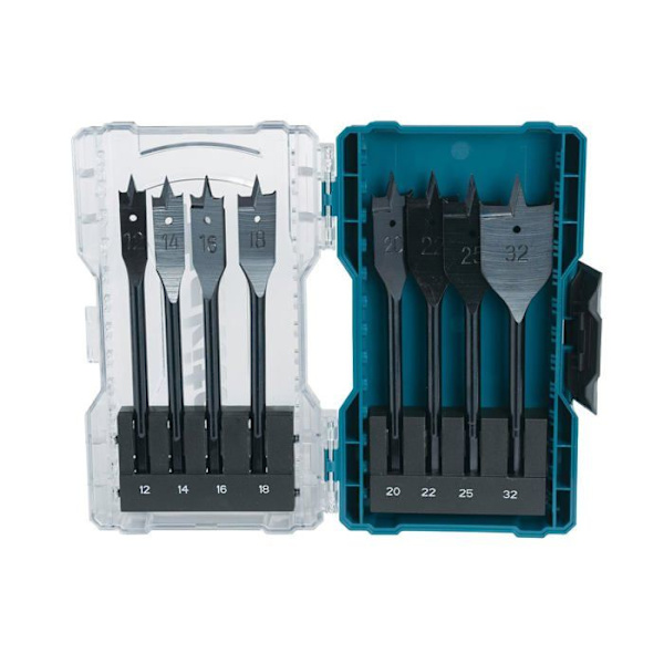 Foret - Makita - E-08698 - Set med 8 platta borrar - Stål - Färg petrolblå
