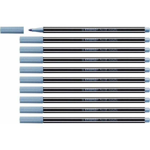 Stabilo markörer - 68/841 - Metallic markör - Pen 68 metallic - Set med 10 metallic markörer medium spets - Metallic blå