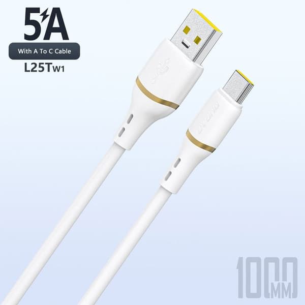 Siliconekabel USB-A - USB-C 5A 1m - vit