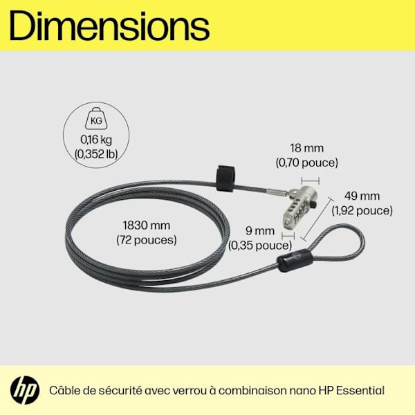 HP LÅSKABEL MED VÄSENTLIG NANOKOMBINATION (63B31AA)