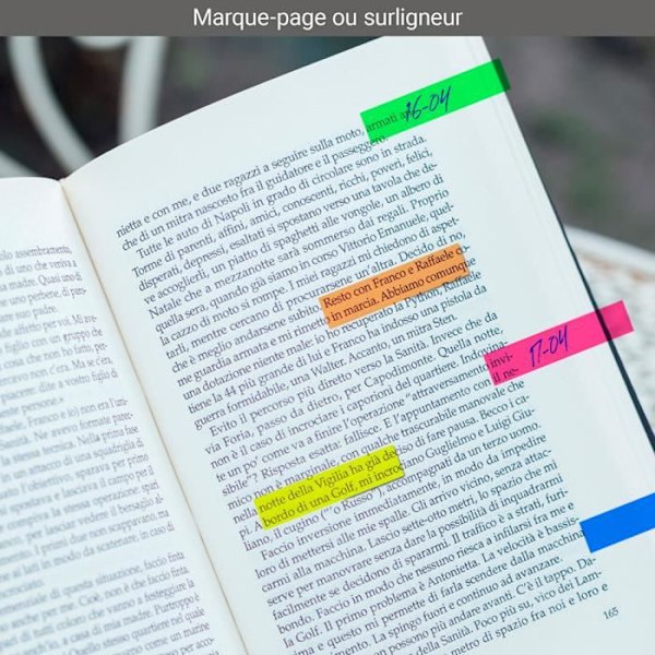 750 laminerade självhäftande bokmärken 6 fickor med 5 miniblock 4,5 x 1,2 cm flyttbara självhäftande transparenta neonfärger 5 neonfärger