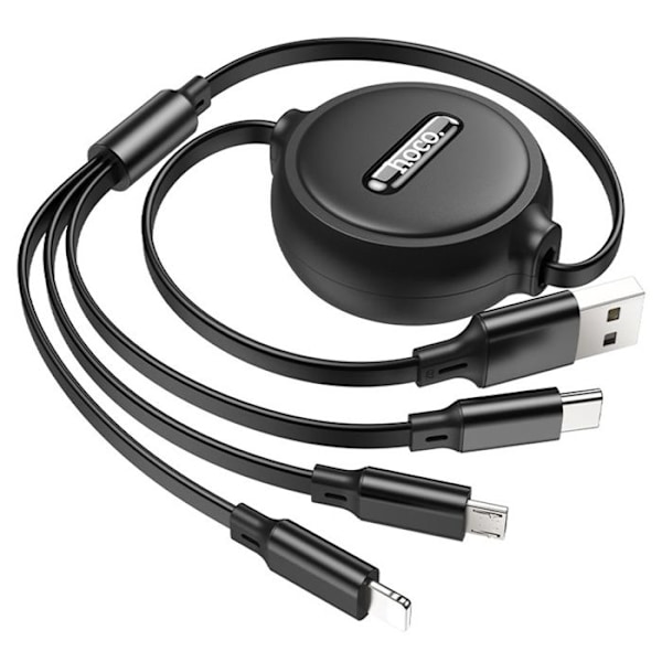 USB-A till Type-C, Lightning, Micro-USB, 2A, 1m - Hoco Double-Pull (X75) - Svart