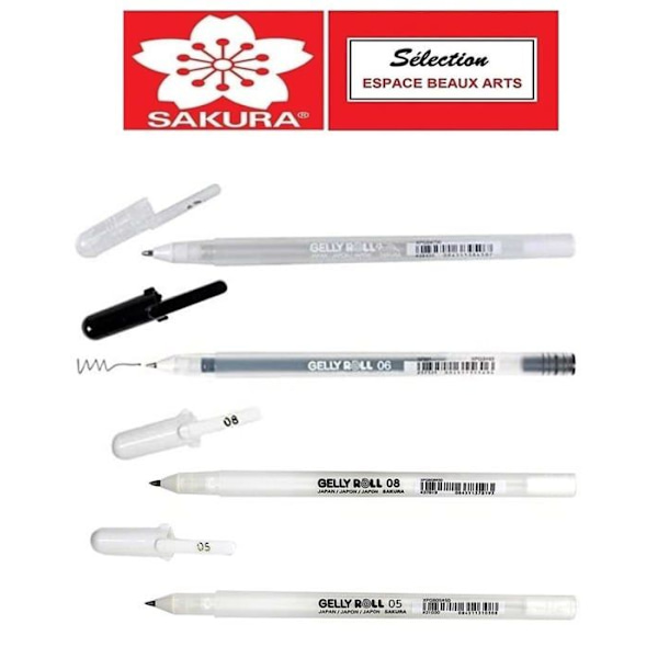 Penna - pennsats - Sakura refill - 79395896 - Gelly Roll Gel penna. 3 färger Svart, Glitter och 2 Vita set 4 st
