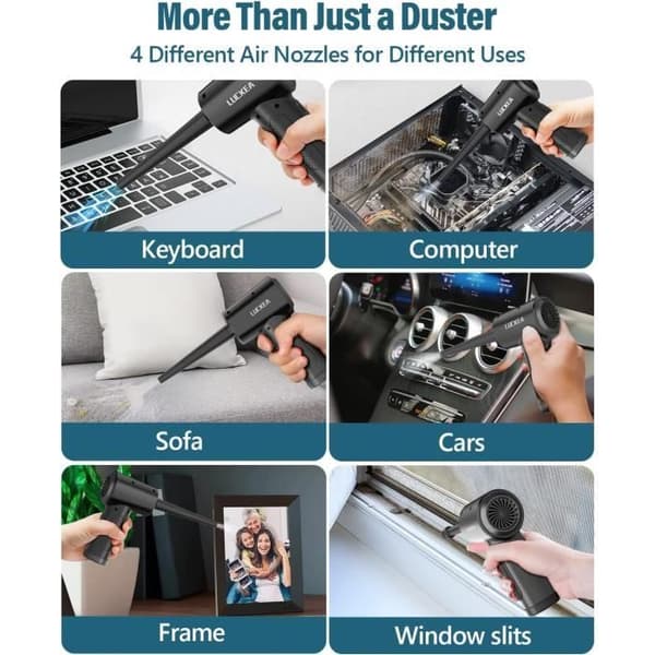 Tryckluftssug - LUCKEA - 3 hastigheter - Batteri 6000 mAh - LED - Antistatiska borstar kit