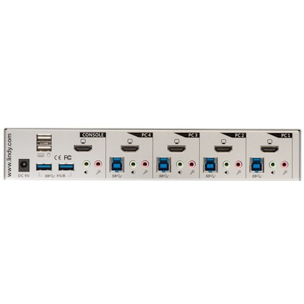Lindy 39311 4-portars USB 3.0 Pro Audio HDMI KVM Switch, Svart