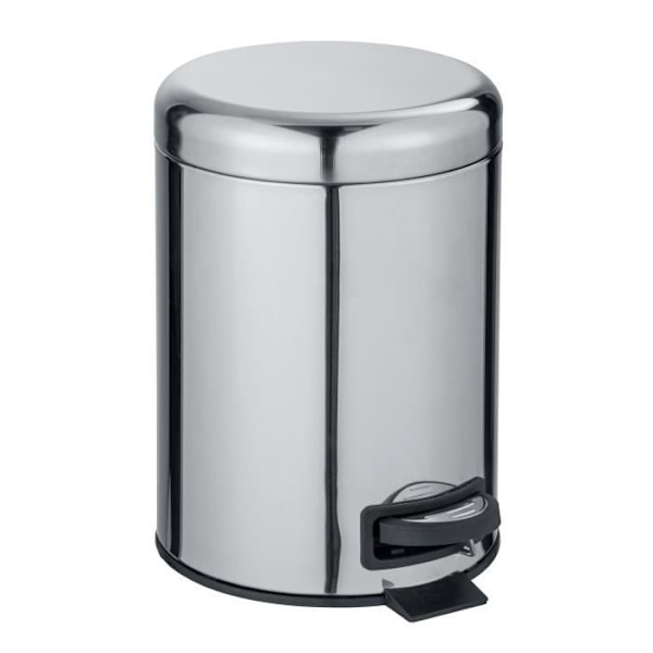 WENKO Leman pedalbehållare, liten badrumsbehållare, 5L kapacitet, stål, 21x24x28 cm, blank