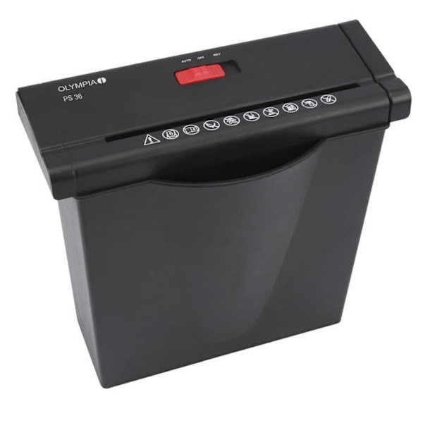 Pappersförstörare - OLYMPIA - PS 36 - 6 mm remsa - Kapacitet 6 ark - 7 liters korg Svart