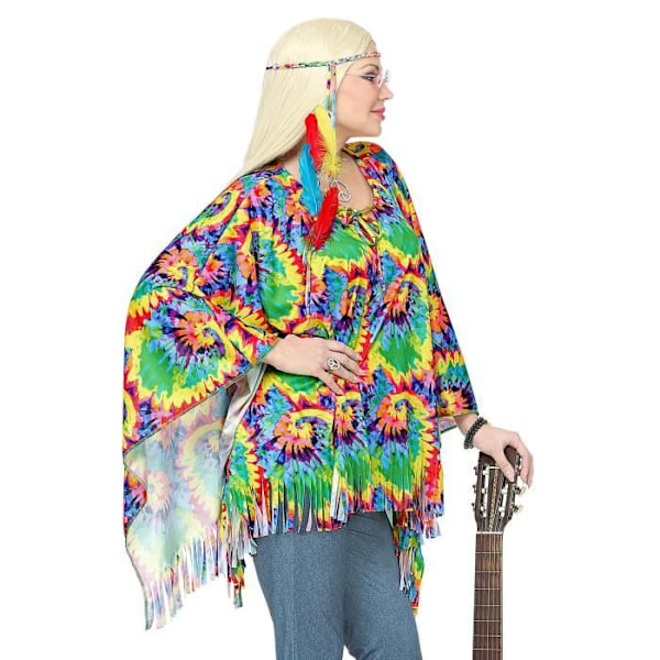 Poncho - Färgglad - Vuxen - Psykedelisk - Inkluderar huvudband - Fransar Färgad