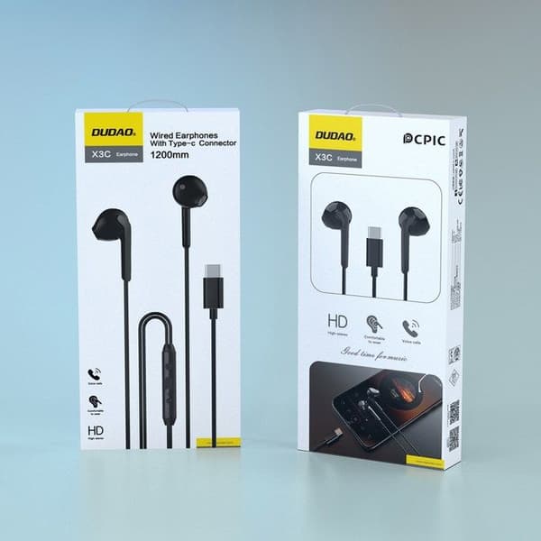 USB-C trådade in-ear hörlurar 1,2 m - Svart