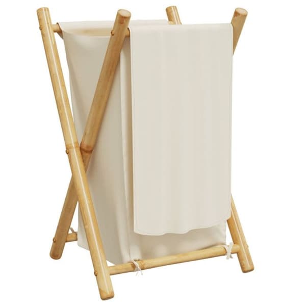 Tvättkorg - vidaXL - Bambu - Krämvit - Modern design - Fällbar Vit grädde