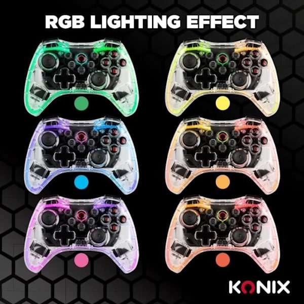 Konix - Trådlös Crystal-spak Nintendo Switch, Switch OLED, PC och PS4 10 justerbara RGB-färger