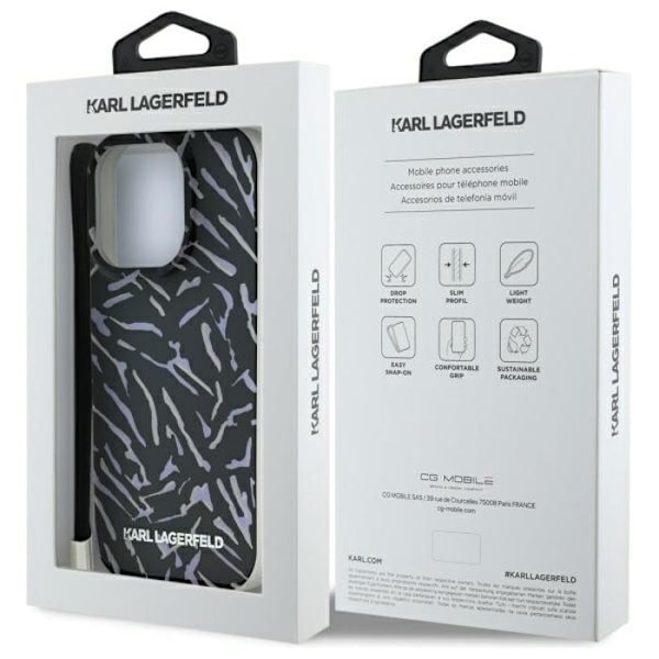 Coque Karl Lagerfeld Zebra med snöre för iPhone 16 Pro Max (violett)