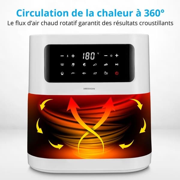 Luftfritös - MEDION MD11740 - 5,3L - 2150W - Touchscreen - 9 Program - Vit Vit