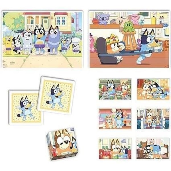 Clementoni - Edukit - Bluey - 4 i 1 inlärningslåda - 2 pussel, 1 memo, 1 set med 6 kuber - Tillverkad i Italien - från 4 år och uppåt Flerfärgad