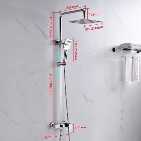 Ibergrif - M17005 - Atenas-Square Column med takdusch och handdusch, flexibel, stöd, krom, silver