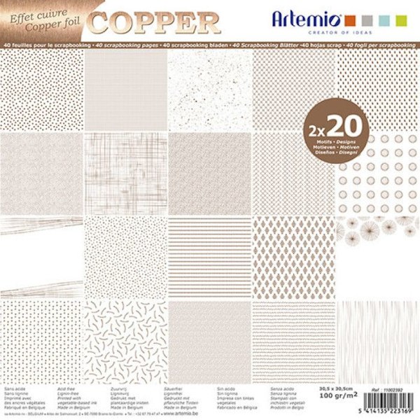Bloc papper 30 cm Folie Koppar 40 ark sortiment