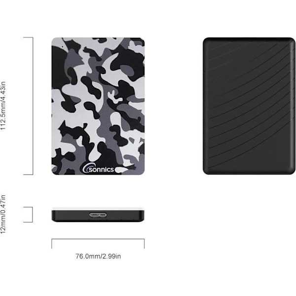 Extern bärbar hårddisk - Sonnics - 1 To - Grå kamouflage - USB 3.0 - Ultra snabb