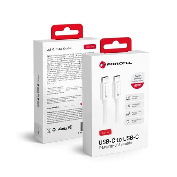 Typ C-kabel till typ C - FORCELL - C338 - QC4.0 - 3A - 50cm