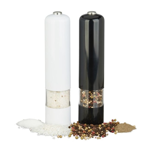 Relaxdays salt, peppar, kryddkvarn, keramisk kvarn, elektriskt set om 2 plast, batteridriven, svart/vit svart, vit, transparent