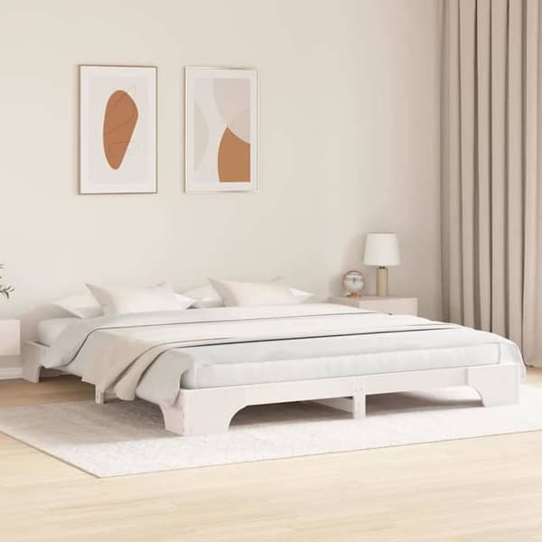 vidaXL Sängram Vit 200 x 200 cm Massivt trä 872849