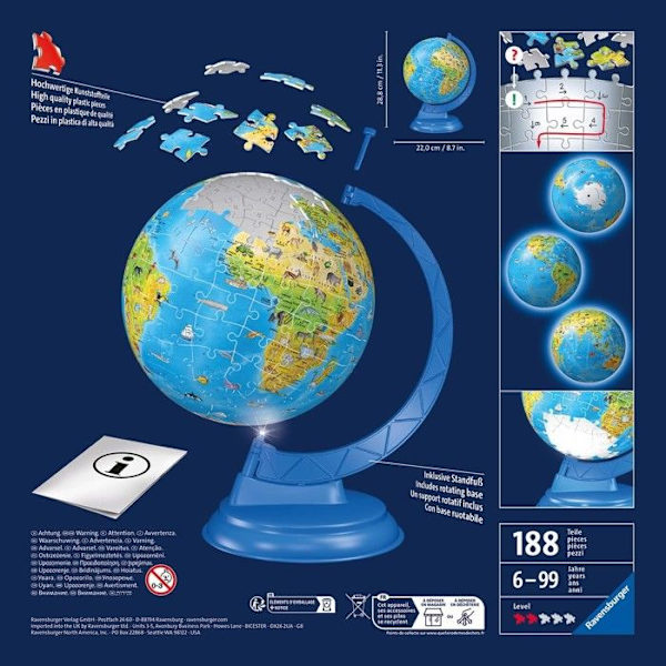 3D Luminous Globe Puzzle - Ravensburger - Resor och kartor - Mindre än 100 bitar - Blandat Blå