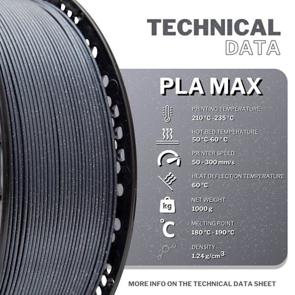 3dfils - GEZIPU - Filament PLA Glitter för 3D-utskrift Neat Winding esFil PLA Max: 1,75 mm, 1 kg, Galaktisk Grå