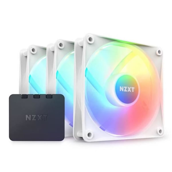 NZXT F120 Core RGB Triple Pack (Vit) - 3-pack 120 mm RGB PWM-fläktar med RGB-kontroller