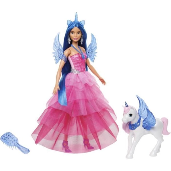 BARBIE Princess Sapphire - Barbie 65-års jubileumsdocka - blått hår, bevingad enhörning - från 3 år och uppåt - HRR16