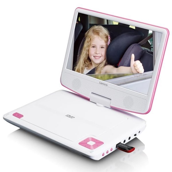 LENCO DVP-910 bärbar DVD-spelare - 9" rosa skärm - MPEG-4, MP3, JPEG