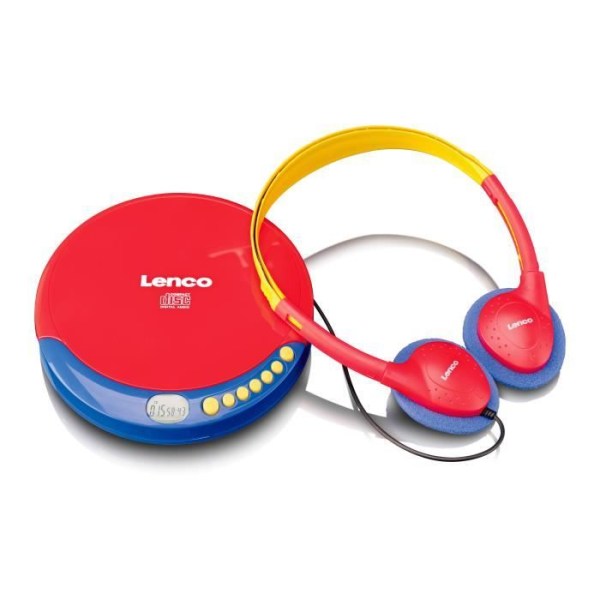 Bärbar CD-spelare för barn med hörlurar, uppladdningsbara batterier och inbyggd ljudbegränsare - Lenco - CD-021KIDS - Flerfärgad