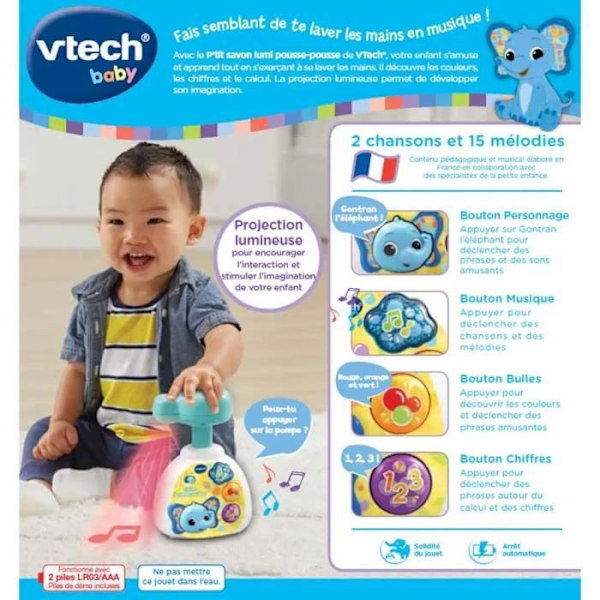 Badspel - VTECH BABY - P'tit Savon Lumi Pousse-Pousse - Ljusbubblor - Musik - Siffror och färger Flerfärgad