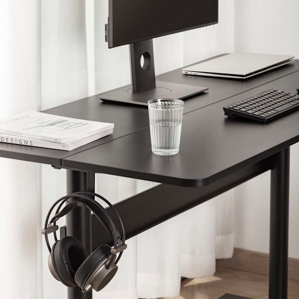Kontorsbord med platta 140x68cm Ergo Office, gasfjäder, justerbart i höjd, för stående och sittande arbete, maxhöjd 115cm, ER-453 svart