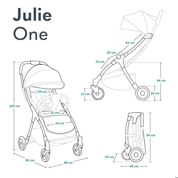 Kompakt paraplyvagn LIONELO Julie One - Upp till 22 kg - Lätt och hopfällbar - Tillbehör - Svart Svart