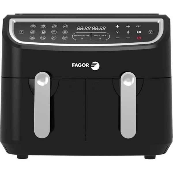 FAGOR FG906 - Elektrisk luftfritös dubbeltank 4,5L - 1600W - 12 program - Timer 60min - 50 till 200°C - Smart Finish