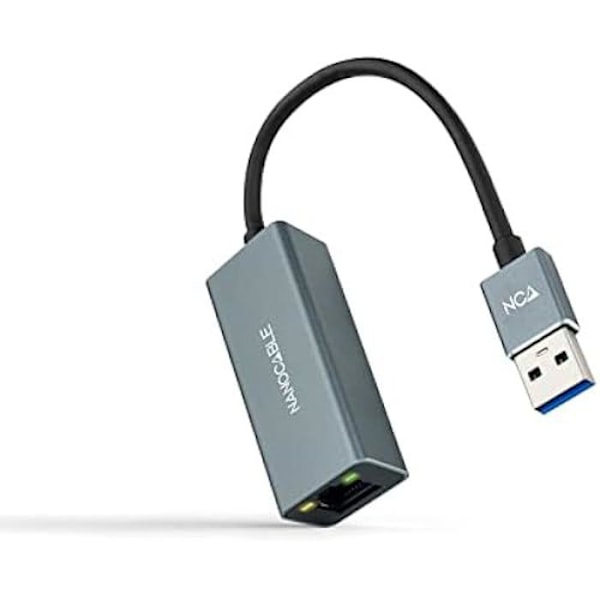 NANOCABLE 10.03.0405 - USB 3.0 till Gigabit Ethernet-omvandlare 10/100/1000 Mbps, aluminium, grå, 15 cm