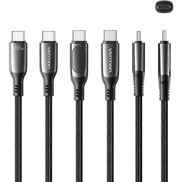 Vention USB-C 2.0 5A kabel i vävd bomull med LED-display 1.2m Svart zinklegering typ