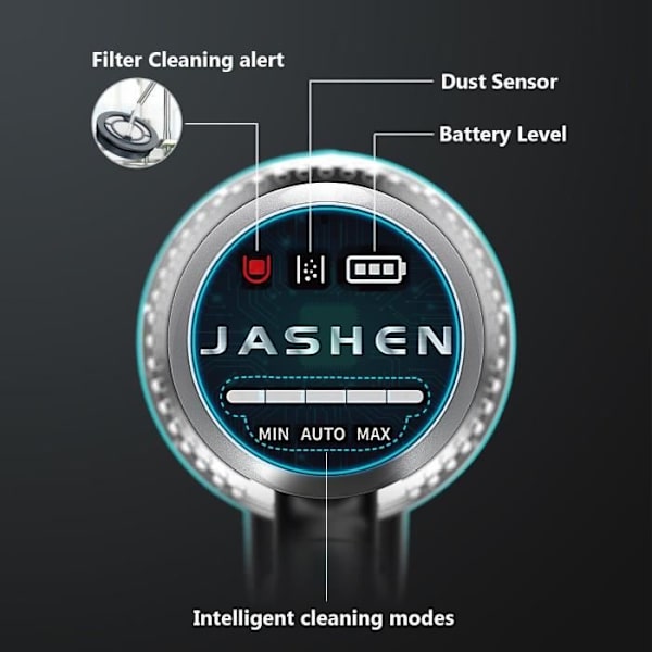 JASHEN V18 Smart sladdlös kraftfull dammsugare - Autojusterad ström - Intelligent LED digital skärm - Multifunktion