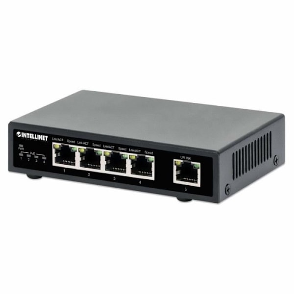 Intellinet - Switch - 4 x 10/100/1000 (PoE+) + 1 x 10/100/1000 (Uplink) - Desktop - PoE+ (62 W) - 561839