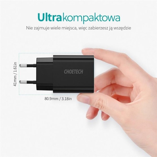 Laddare - Choetech nätadapter - Q5003 - 18W USB-A väggladdare (svart)