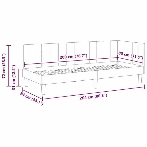 vidaXL Hörnsängram Mörkgrå 80 cm x 200 cm Sammet 42016329